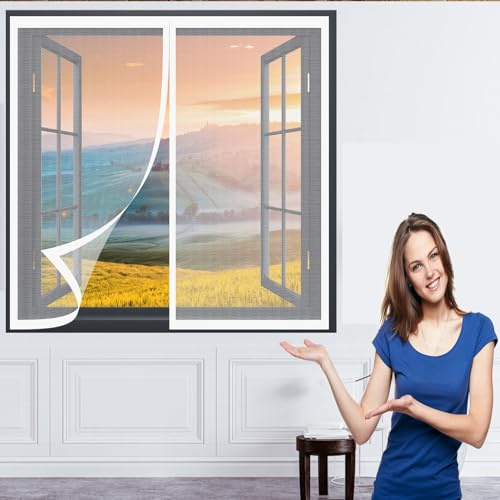 Moustiquaire à Fermeture Aimantée 126 x 86 cm Moustiquaire Porte Rideau Sans Outil Installation Facile Porte Anti Insecte pour Les Types de Fenêtres, Blanc