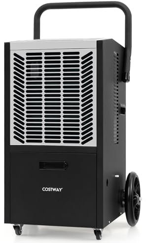 COSTWAY Deshumidificador Industrial de 66 L/Día, Deshumificadores de Humedad Silencioso con Temporizador de 24 H, 2 Velocidades del Ventilador, 4 Ruedas para Sótano, Almacén, Bodega (Negro y Blanco)
