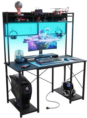 TRIUMPHKEY Bureau 120x60cm Bureau en avec Prise de Charge USB et Prise de Courant, Bureau d'angle et Tablette pour écran Table d'ordinateur Bureau d'ordinateur Table Bureau Informatique d'Étude Noir