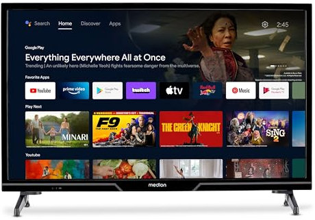 MEDION P12431 (MD 29240) 59,8 cm (24 Zoll) HD Fernseher (Android TV, Smart TV, HDR, Netflix, Prime Video, PVR, Bluetooth)