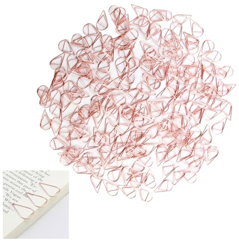 Lot de 200 Petits Trombones or Rose en Forme de Goutte D'eau en Métal, pour Organiser Documents, Photos, Notes, Robuste et Élégant, pour Bureau, École et Maison