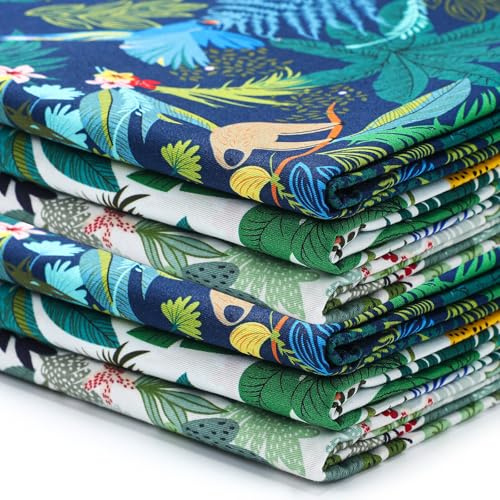 Boao 3 Pieces 3 Yards 62 Inch Wide Floral Cotton Fabric Tropical Rainforest Pattern Flowers Print Quilting Fabric Bundle for Mother's Day Quilting Sewing Crafting DIY Making