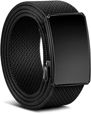 BULLIANT Cinturón Hombre Elástico Cinturón Ajustable con Engranaje Nylon Táctico para Hombres Casual Jeans Golf Trabajo 3,5 cm Corte Adaptable(Negro,145cm/46-50 Cintura ajuste)