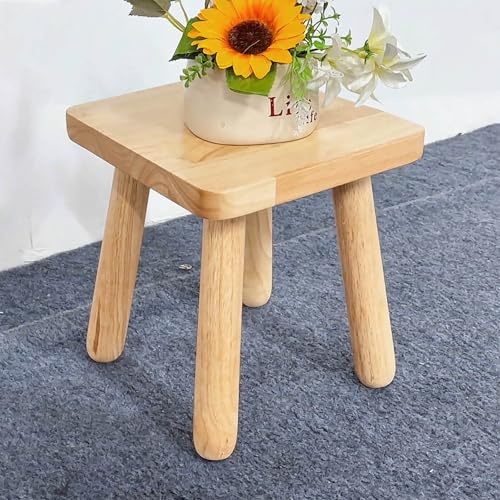 AYES Small Wooden Stool, Plant Stand Indoor Step or Kids Stool - Muti-use Small Side Table for House Plants Display, Bedroom Bedside or Bathroom (23 x 23 x 26 cm)
