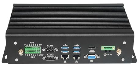 AIOPCWA Industrial Mini PC Fanless Core i5 1155G7, 6x COM RS232/RS485/RS422 Mini Ordinateur, 2 x 2.5GbE i225-V LAN, Barebone (No RAM/SSD/OS), Dual Band WLAN/BT, VGA/HD, Winos/Linux