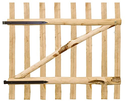 Recinzione da giardino con un'anta in legno di nocciola, 100 x 90 cm, naturale e resistente alle intemperie, protezione da sguardi indiscreti e sicurezza, facile da montare