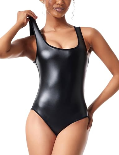 FEOYA Dam jumpsuit PU läder triangel body kostymer fyrkantig urringning ärmlös leotard sexig lekdräkt kattdräkt gå ut toppar klubbkläder festival rave bodysuit B1 XL