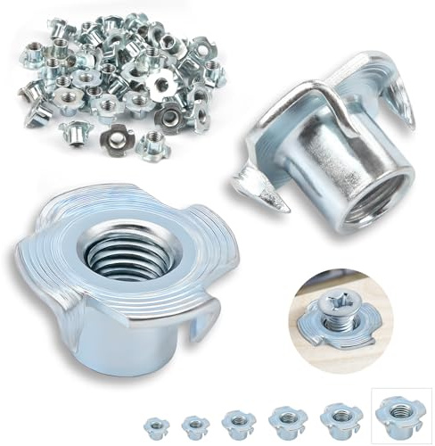 60 tuercas de impacto m3 x 6 mm, acero al carbono galvanizado con 4 puntas de impacto, para madera, tablones, muebles, artesanos, construcciones, paredes de escalada, kits de tornillos, bricolaje