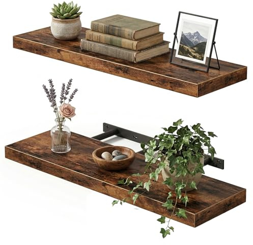 Fixwal Floating Wall Shelves for Decor (Rustic Brown, Set of 2, 22Inch)