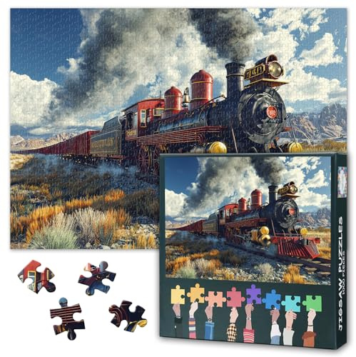 1000 Piece Jigsaw Puzzle for Adults Steam Locomotive on the Transcontinental Railroad Industrial Revolution Era Challenging Historical Puzzle Art for Train Enthusiasts 27.5x19.7 Inch