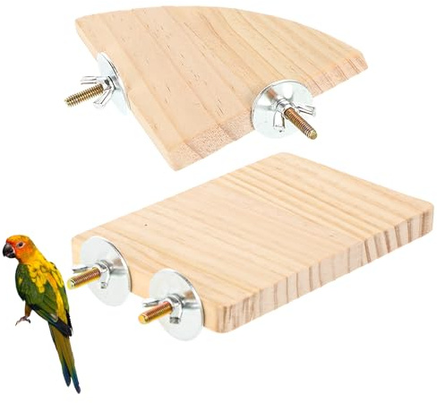 salbsever 2 PCS Bird Platform, Wood Perch Platform Stand, Parrot Stand Accessories, Flat Bird Perch with Shelf for Parrot Conure Budgie, Small Animals Rat Hamster Gerbil Chinchilla Exercise Toy