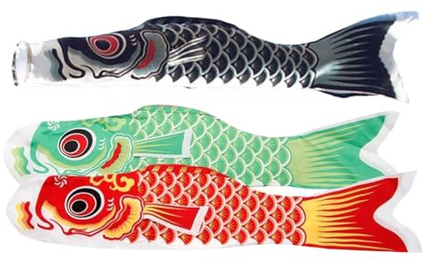 Outanaya Manga de Viento 3 Piezas de Tela Excelente Acabado Decorativa Japonesa y Temática de Peces para Jardín y Restaurante para Decoración Exterior