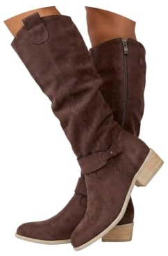 ORANDESIGNE Bottes D'été Femme Bottes Western Cowboy en Daim Boho Chic Motif Perforé Boots A Marron 40 EU