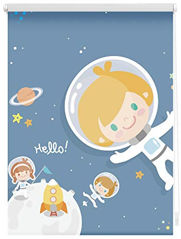 Lichtblick Klemmfix Verdunklungs-Rollo mit Motiv, ohne Bohren, Blickdicht, Seitenzugrollo, Made in Germany, Astronaut - Blau 90 x 150 cm (B x L)