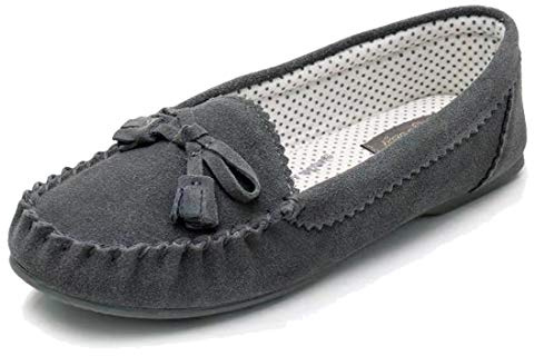 Real Fancy Women's Moccasin Slipper - Suede Faux Fur Lined Driving Loafer Indoor Outdoor Slippers Shoes