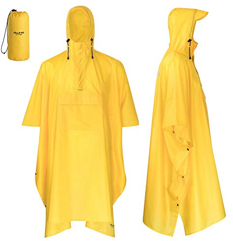 AWHA Poncho Impermeabile giallo/unisex - Protezione Extra Large Contro la Pioggia con Cerniera e Tasca Anteriore
