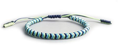 EXINOX Pulsera Tradicional Tibetana | Hombre Mujer | Nudo Espiritual Budista (Azul Marino, Azul y Verde)