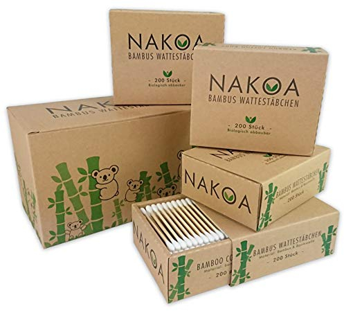 NAKOA Lot de 4 cotons-tiges en bambou et coton, durable et respectueux de l'environnement