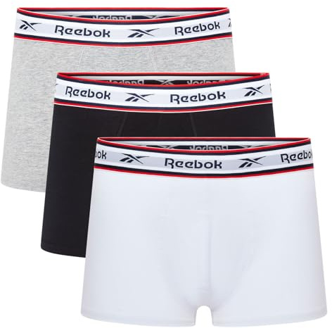 Reebok Barlow Men's Trunks - Pack of 3 | Mens Trunks, Breathable & Stretchable Underwear for Men | Multipack Mens Underwear Cotton | Black, White & Grey