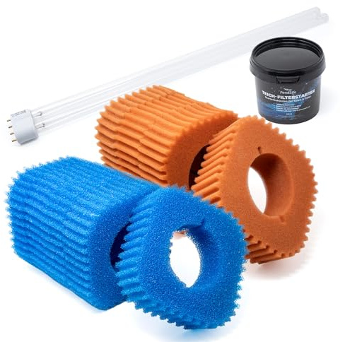 Pondlife Oase Teichfilter Ersatzteile Wartungs-Set, kompatibel mit FiltoClear 20000, Filterschwämme 5x grob & 4x fein, UVC-Lampe 36 W (4-Pin), Teich-Filterstarter