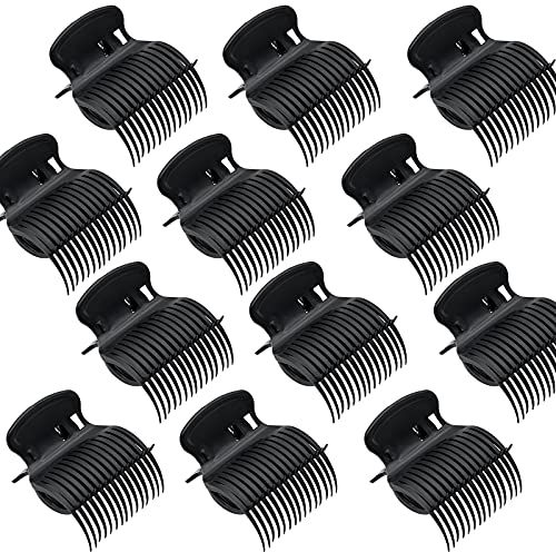 12 Pcs Hot Roller Claw Clips, Plastic Perm Insulation Hair Styling Clips With Heat Resistance for Women Girls Salon Section Styling (Black)