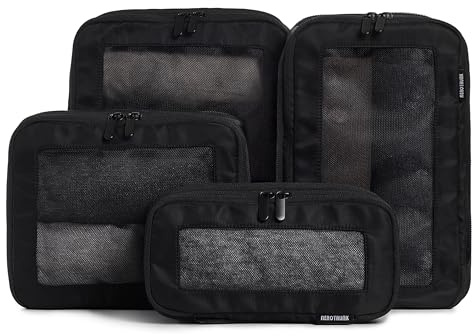 Aerotrunk Cubos de embalaje de compresión para maletas, organizadores de equipaje de compresión con doble cremallera, cubos de equipaje de viaje lavables (paquete de 4, negro)