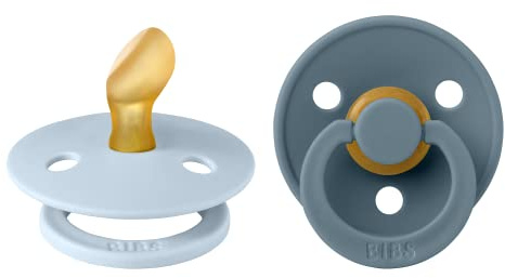 BIBS Colour Anatomical Dummies 2-Pack, BPA Free Dummy Pacifier, Orthodontic Nipple. Natural Rubber Latex, Made in Denmark. 0-6 Months (Pack of 2), Baby Blue/Petrol