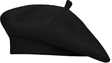 Gllutt Beret Hat French Style Stretchy Knitting Solid Color Both Side Usable (Black)