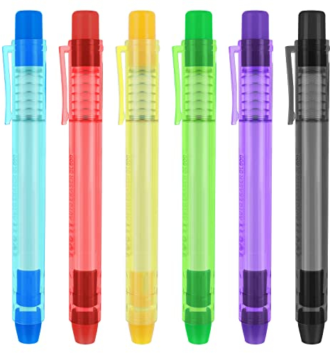 cobee Radiergummis im Stiftstil, 6 Stück, einziehbarer Klick Radiergummi mit Federdrucksteuerung tragbarer mechanischer Radiergummi Stiftleiste Radiergummis für Studenten Künstler Zuhause Schule