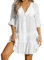CUPSHE Damen Strandkleid Bikini Cover Up V Ausschnitt Knöpfen Rüschensaum Freizeitkleider Sommer Beach Mini Dress Weiß L