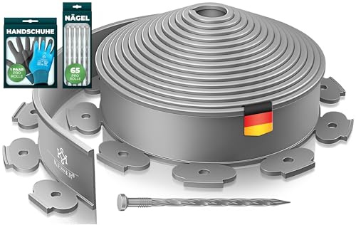 KESSER® Bordo flessibile per prato in plastica, lunghezza 10m, altezza, 5cm, 50 ancoraggi, 1 paio di guanti, bordatura per aiuole, bordo per aiuole, bordo per falciatura