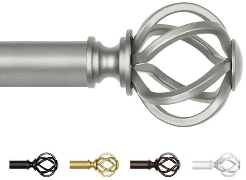 Antique Silver Curtain Rod 32 to 58 Inch (2.6-4.8 ft), USFOOK 7/8 Curtain Rods for Windows 20 to 54 Inch, Telescoping Splicing Drapery Rods with Twisted Cage Finials