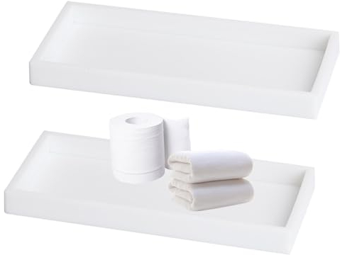 Qivine 2 Stück Badezimmer Tablett, 20 x 10 x 1,8 cm Rechteckig Silikon Teller Weiß Deko Tablett Schminktisch Badezimmertablett für Schmuck, Kerzen, Handtuch, Seife