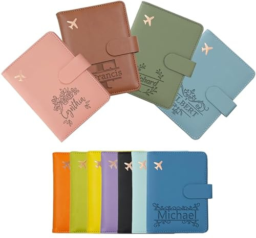 Housse de passeport en cuir durable personnalisée, ensemble personnalisé d'étiquette de bagage avec nom, housse de passeport de portefeuille de voyage imperméable à l'eau, cadeau d'anniversaire