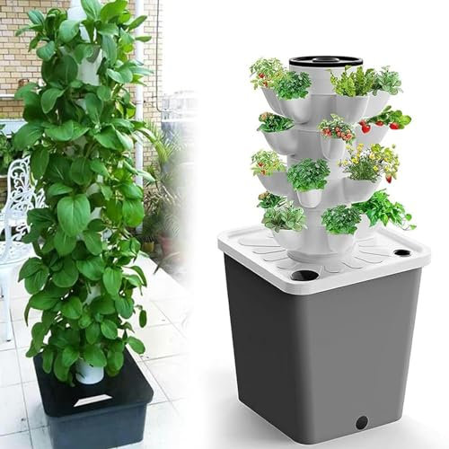 CHEMYO Système De Culture Hydroponique pour Herbes, Fruits Et Légumes D'intérieur, Tour Aéroponique De Jardin avec Pompe Hydratante, Adaptateur, Pots en Filet Et Minuterie