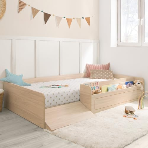 Bainba - Cama Montessori con Almacenaje y Rampa - Basic Abedul - 70x140 cm