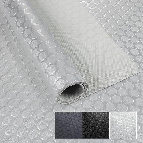PVC Bodenbelag Meterware 1,5mm Antirutschmatte Bodenmatte geruchslos Noppenmatte Riffelblechmatte Tränenblech Karo Dionis rutschfest Noppen Silber 140x100cm