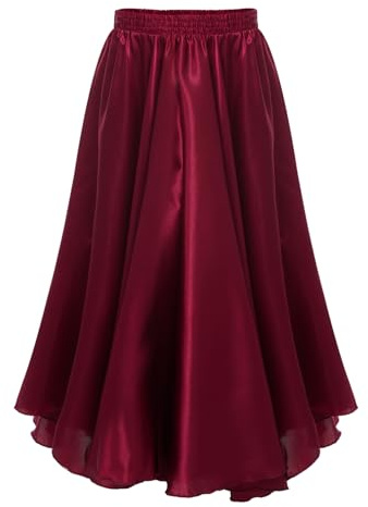 Sywiyi Gonna da ragazza in chiffon, gonna a ruota, rock swing, 360 gradi, gonna flamenco, maxi, a tinta unita, per bambini, per valzer, jazz, standard, abito da ballo, abbigliamento da danza, bordeaux