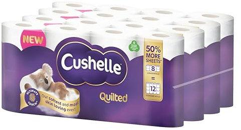 Palmzen Cushelle Quilted 3-Ply Longer Rolls Toilet Tissue, 4 x 8 Pack (236 Sheets)