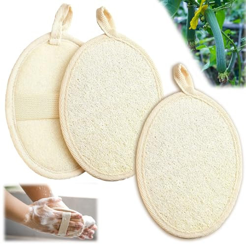 SoeUyd 3 Pezzi luffa naturale, spugna luffa, spugna esfoliante corpo, Realizzato in Spugna di Loofah per Doccia Ecologica e Biodegradabile, Luffa per Donne e Uomini