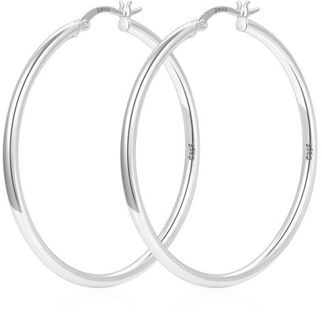 925 Sterling Silver Hoop Earrings Hypoallergenic Thin Large Hoop Earrings | Lightweight 925 Sterling Silver Hoop Earrings for Women Sensitive Ears Large Hoops Earring Jewelry Gift 20/30/40/50/60/70mm