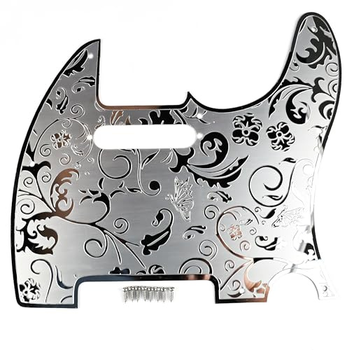 OVSAL Stainless Steel Pick Guard Scratch Plate 8 Holes SS Single-Coil Pickups Metal Engraving Electric Guitar Pickguard Compatible with USA/Mexican Telecaster Tele Modern Style Guitar Parts(Chrome)