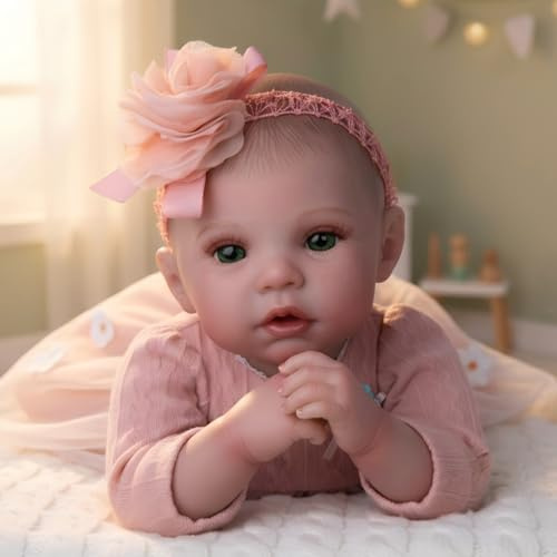 Cloveray 20inchs Vinyl ＆ Fabric Lifelike Reborn Baby Doll, Cute Open Eyes Newborn Doll with Removable Dress, Realistic Baby Doll with Magnetic Pacifier for 3+ Ages, Gifts