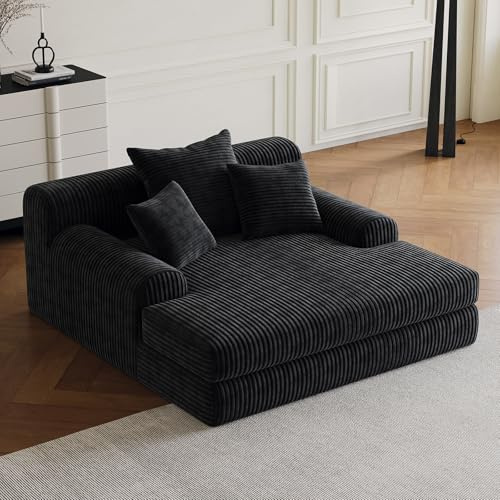OOFAYJIA Canapé de sol moderne en velours côtelé avec fonction couchage et méridienne, canapé cloud avec 3 coussins, assise confortable pour le salon, noir, sans montage