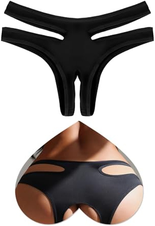 ohyeahlady Culotte Tanga Ouverte Sexy à L'entre Jambe Grande Taille String Fendu Hot Tanga sans Couture Invisible Coton Slip Tenu Ouverte Lingerie Et VêTements sous Vetement Womens Underwear XXL,Noir