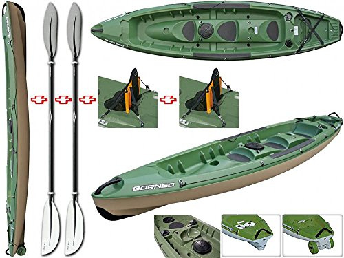Canoa Rigida Borneo Pack Lime/Grey 112844 + 2 Pagaie Touring-1 Fissa + 2 Schienalini Standard TAHE / Bic Sport