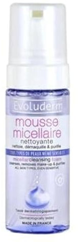 EVOLUDERM - Mousse Micellaire Nettoyante - 150 ml - 97% d'Origine Naturelle - Végan - Fabrication Française