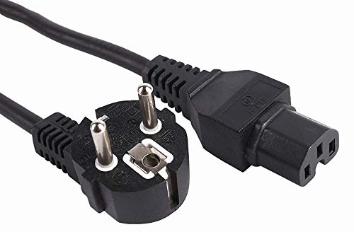 PremiumCord Cavo di Alimentazione 230 V 2 m con Contatto di Terra Angolato su Presa C15, IEC 320, Cavo di Alimentazione PC a 3 Pin, Colore Nero