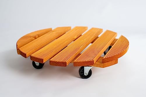 RADO WOOD Wooden Plant Trolley - Pot Caddy - Round 45 cm - Grooved Surface - Indoor/Outdoor Vinatge Style - PREMIUM - Light Brown