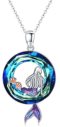 MEDWISE Meerjungfrau Halskette 925 Sterling Silber Meerjungfrau Kristall Anhänger Schmuck Geschenke für Mädchen Frauen
